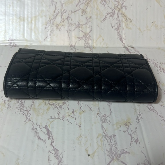CHRISTIAN DIOR BLACK LAMBSKIN CANNAGE LADY DIOR RENDEZOUS WALLET ON CHAIN - Picture 8 of 17